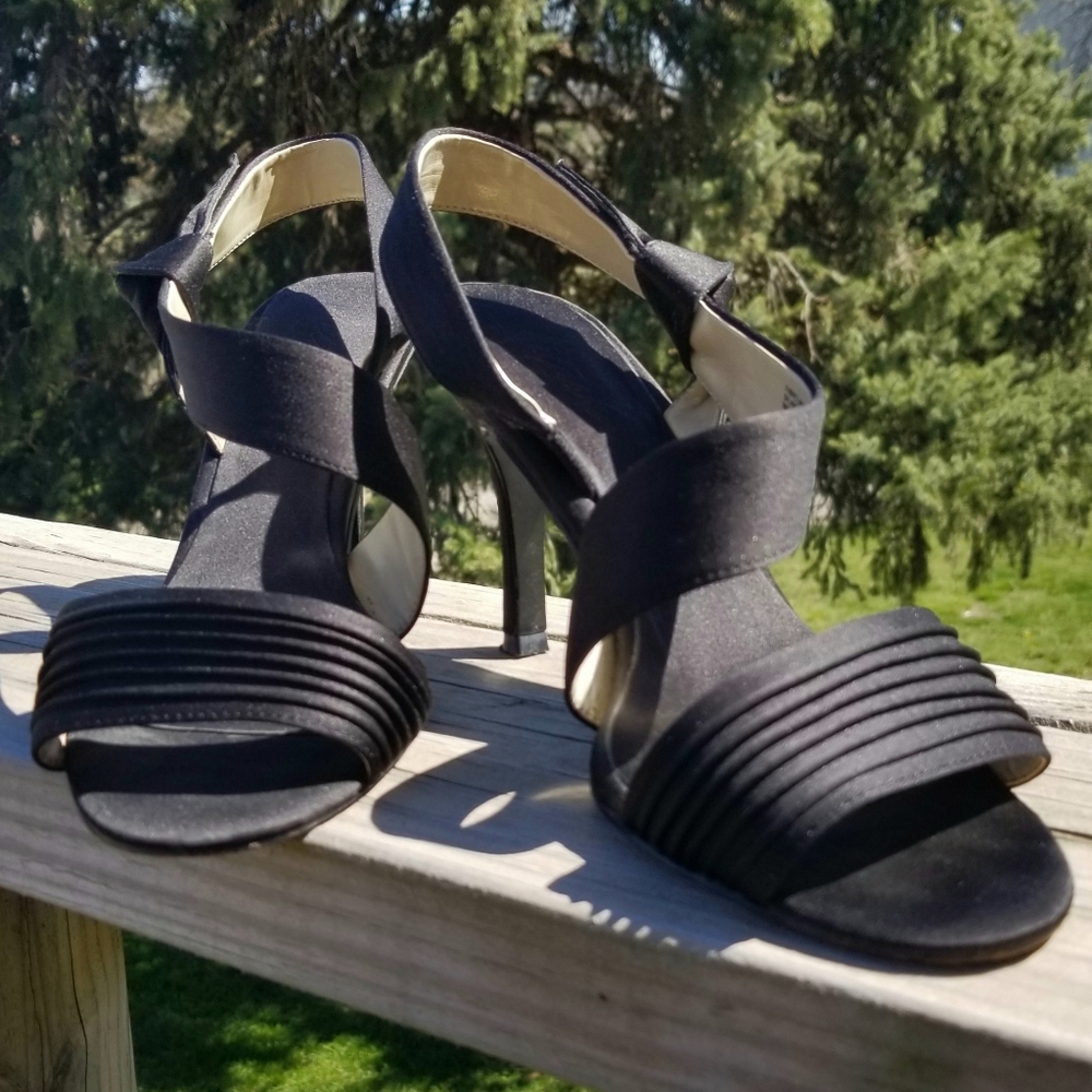 Black Satin Heels, Size 8